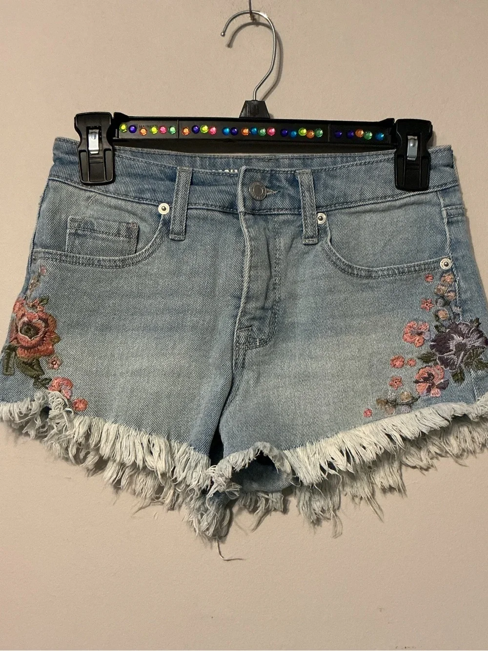 Mossimo Supply Co. Embroidered Frayed Denim Shorts